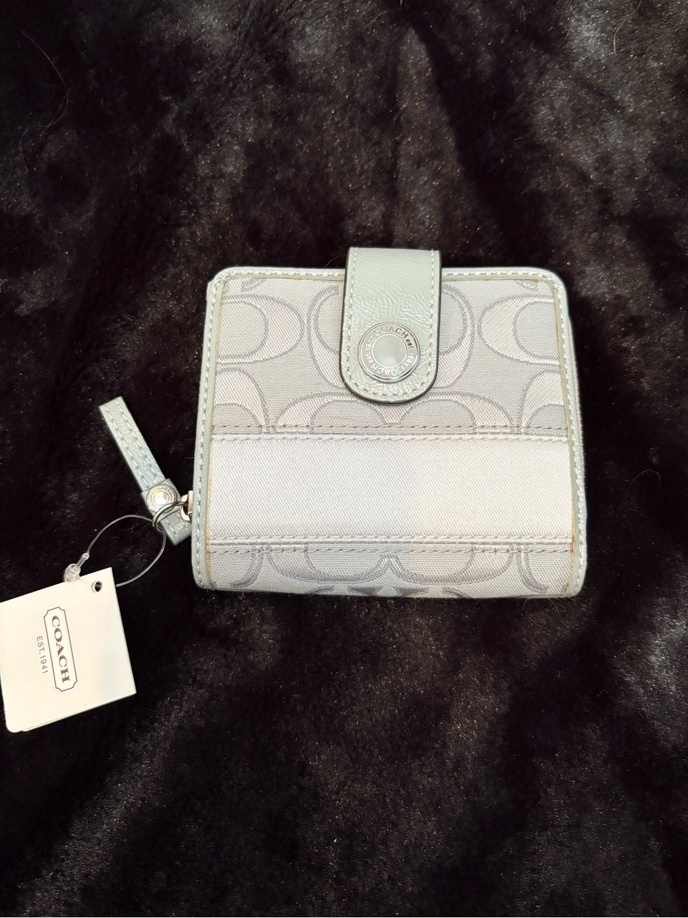 Coach Small Signature Compact Wallet in Light Gray